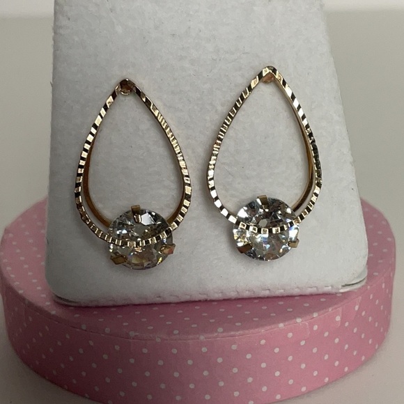 Gold Tone Large Cubic Zirconia Post Earrings - Picture 4 of 10